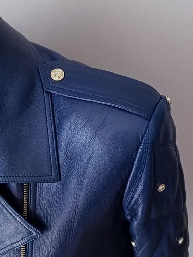 Gianni Versace Medusa Leather Jacket Quilted Sleeves 48 size Blue Colour - Picture 15 of 24