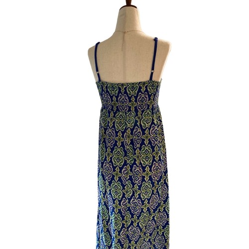 Xhilaration Dress Women Size XS Royal Blue Green Smocked Empire Maxi Island Boho - Picture 5 of 14