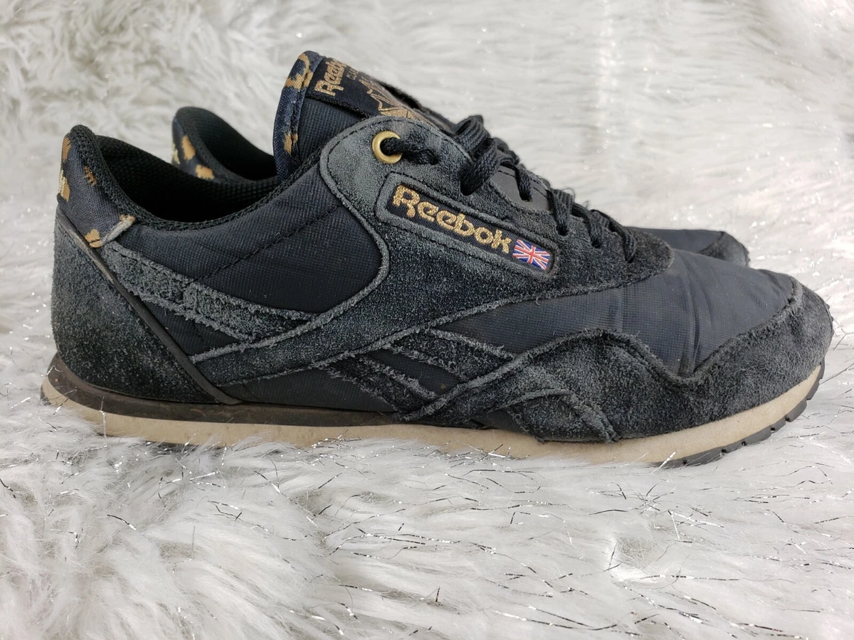 Bastante Lanzamiento Condimento REEBOK Classic Black Gold Print Suede Athletic Sneaker Shoes Womens Size US  7.5 | eBay