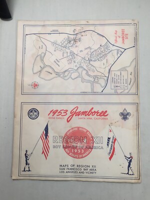 1953 National Jamboree Region 12 Site Map worn BSA Paperwork