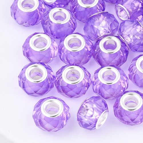 10 Pcs Silver Color Brass Core Handmade Glass European Large Hole Beads 14x8mm - Picture 46 of 49