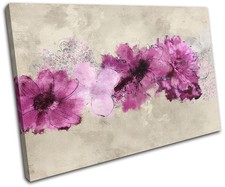 Painted Flowers Floral CANVAS WALL ART Picture Print VA