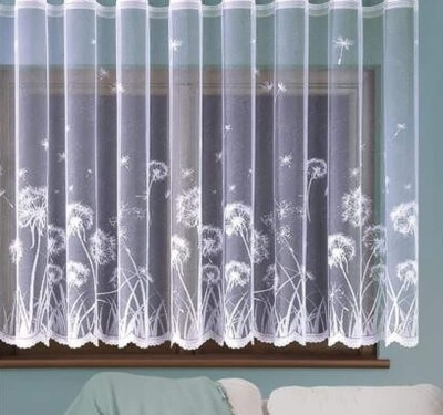Weiße Netzgardine Pusteblume fertig zum Aufhängen Fenster Panel viele Größen Seiten gesäumt
