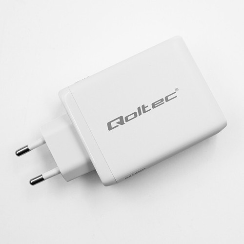 Qoltec Ładowarka sieciowa 100W GaN 5-20V 1.5-3A 2 x USB-C PD 1 x USB QC - Zdjęcie 2 z 8