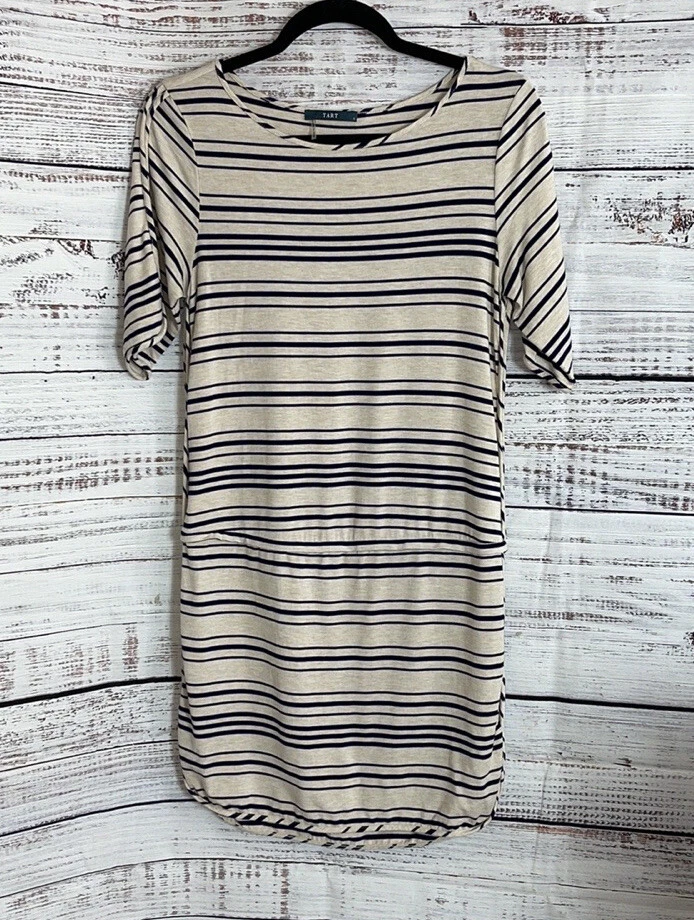 Tart Dress Womens Small striped mini Drop Waist Casual Modal Blend Crew Neck - Image 2 of 4
