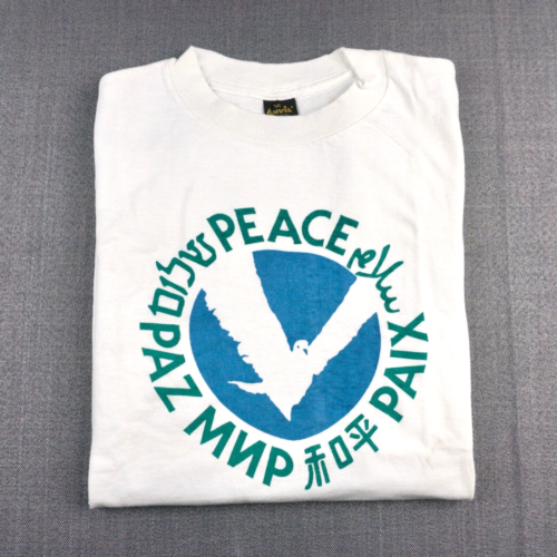 Vintage World Peace T Shirt Small Medium 70s Dove Freedom Love Anti War Global - Picture 11 of 13