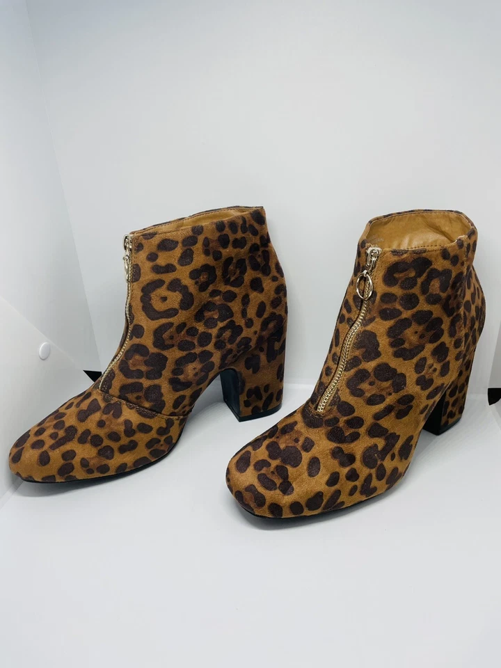 Botines cómodos con estampado de leopardo al tobillo de tacón bloque con cremallera frontal para mujer talla 10M Foto 2 de 4