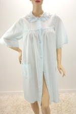 Vintage Sears House coat Robe Blue Cotton Blend Medium Button Front