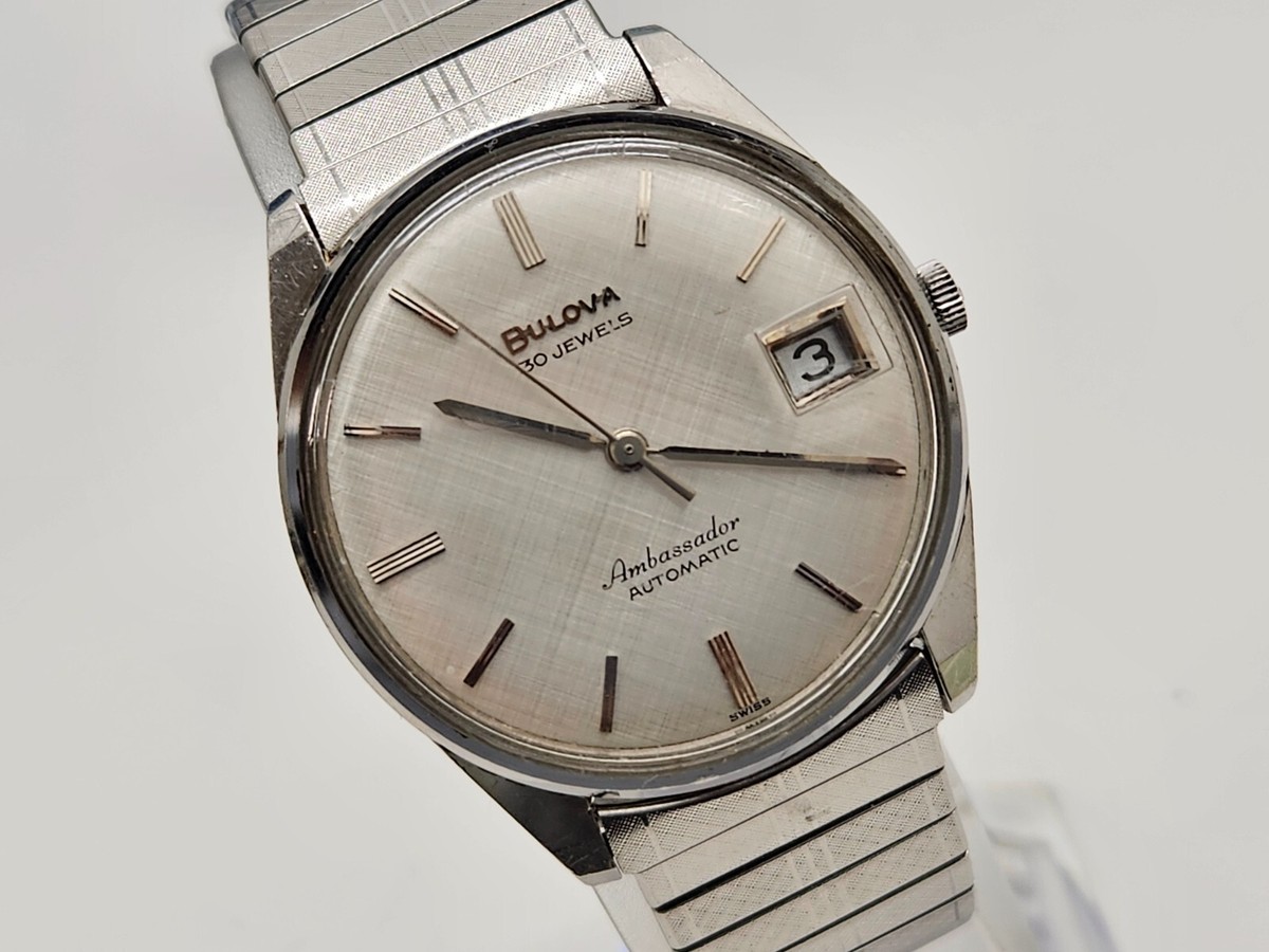 Men's Bulova Ambassador 30 jewels stainless steel white dial watch