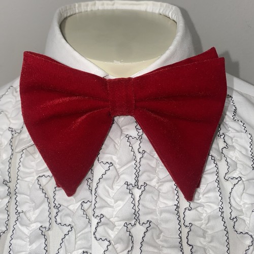 Bow Tie Mens VTG Floppy Wide Velour Necktie Prom Tuxedo RED 60s 70s Retro NEW - Picture 10 of 10