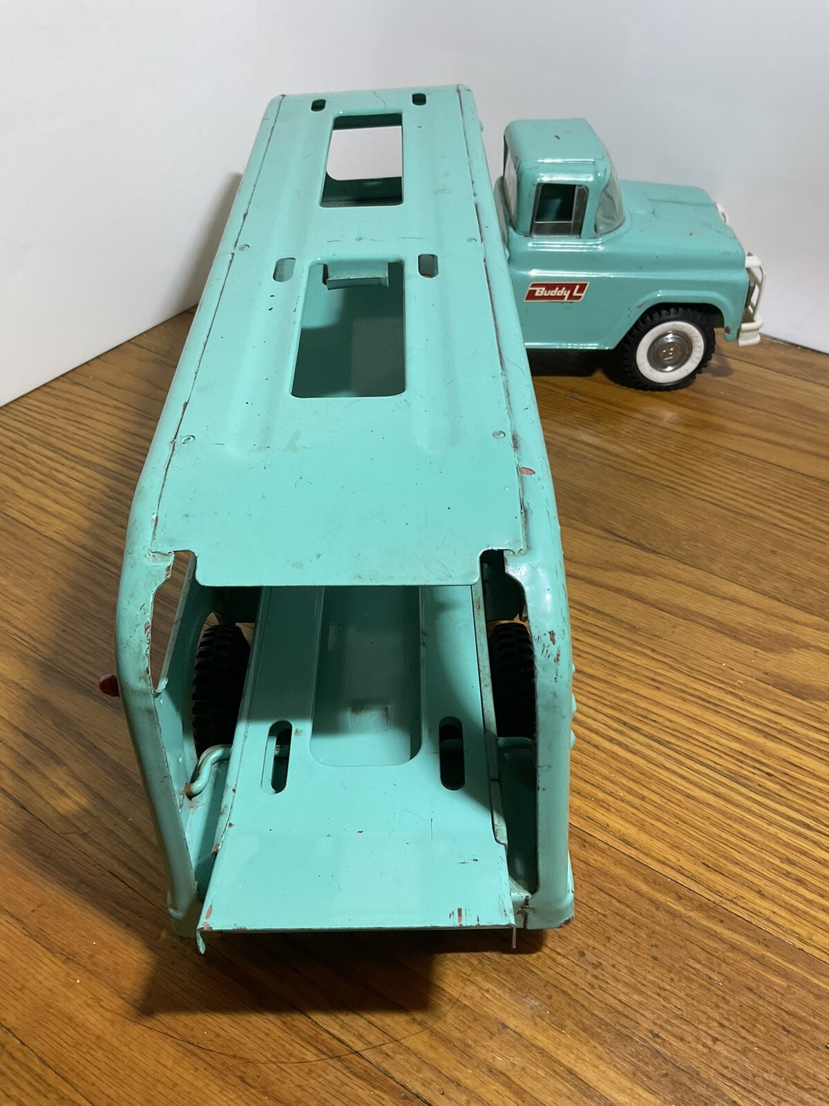 Vintage BUDDY L PressedSteel Truck Auto Transport Car Carrier Hauler