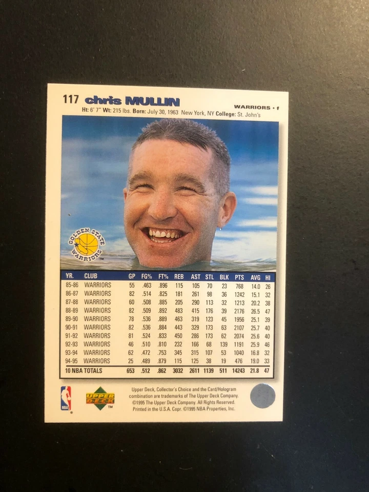 1995 CHRIS MULLIN  Upper Deck  Basketball Card # 117 Made in USA - Image 4 of 4