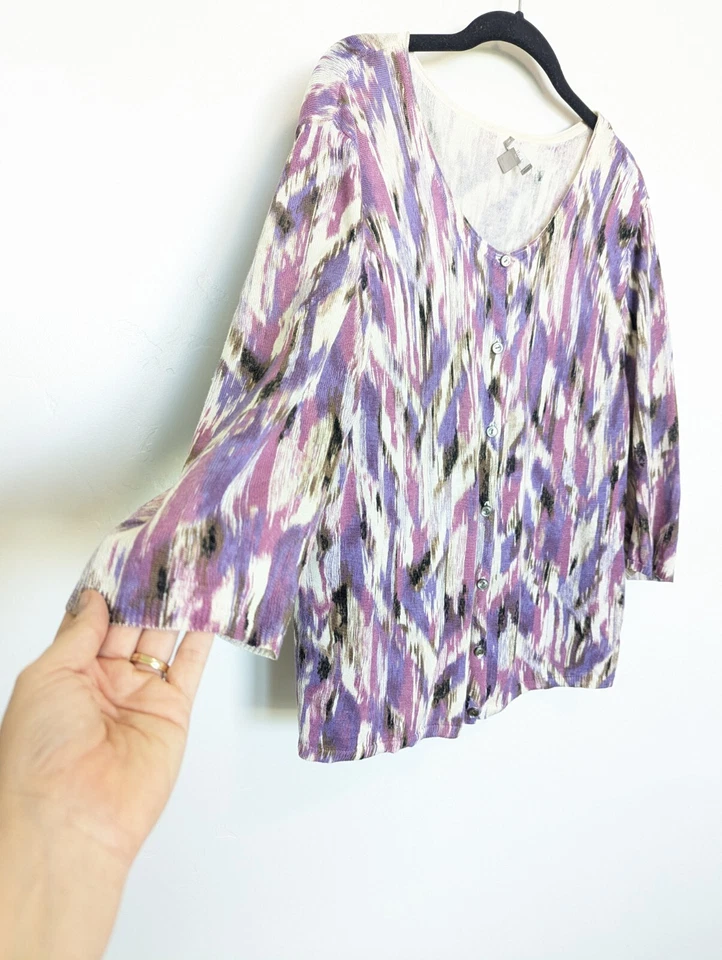 Suéter J Jill Mujer Extra Grande Púrpura Mezcla de Lino Suéter Maduro Cárdigan Foto 3 de 4