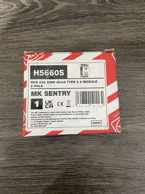 MK SENTRY RCD 63A DOPPELPOLIG H5660S Brandneu 