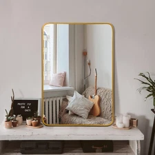 [New]24x32 Inch Gold Metal Framed Rectangular Bathrrom Mirror For Wall.