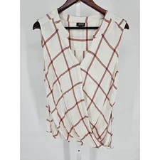 ANA A New Approach Womens Sz XL Faux Wrap Sleeveless Blouse Windowpane Plaid 