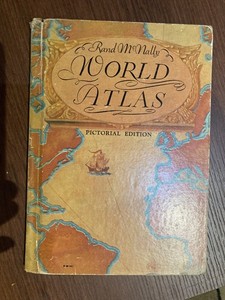 Vintage 1934 Rand McNally World Atlas Pictorial Edition. Beautiful B & W photos