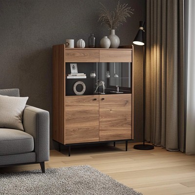 Vitrine Vento WIT90 Vitrinenschrank Standvitrine Vintage / Retro-Stil Kommode