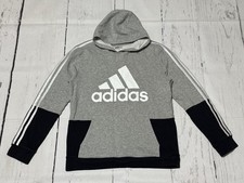 Adidas kids boys XL 18/20 gray black logo 3 striped pullover sweatshirt hoodie