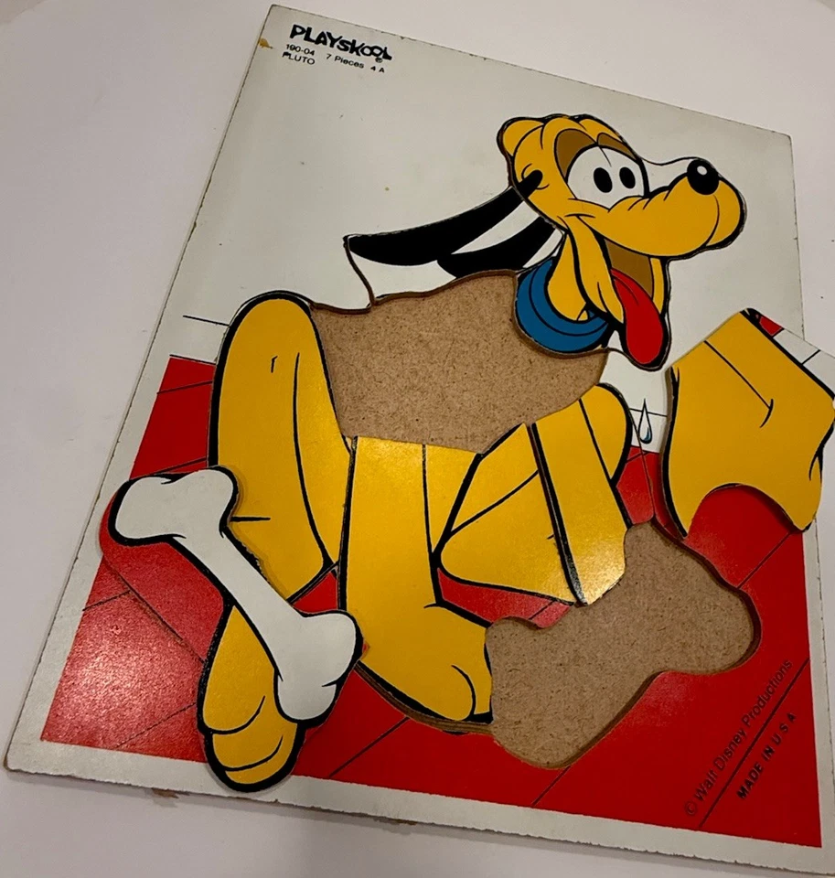 Rompecabezas de madera vintage Disney Pluto Playskool años 70 juguete clásico para niños hecho en EE. UU. Foto 3 de 3