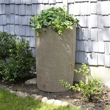 Good Ideas Impressions 90 Gal Bark Trunk Rain Saver Barrel, 2 Spigots, Sandstone