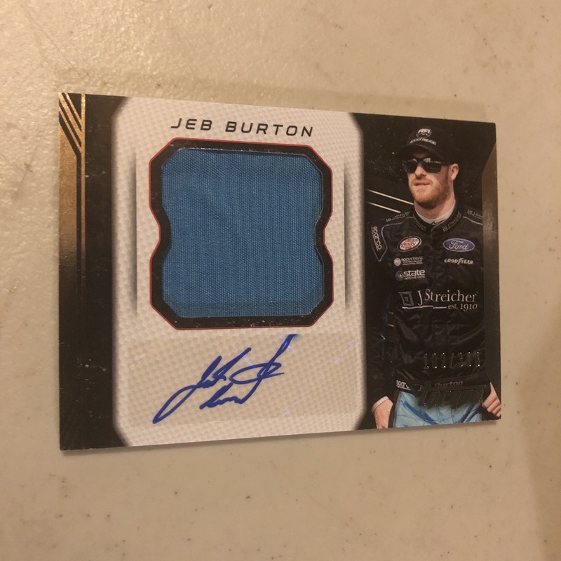 2016 Panini Torque Jeb Burton #JPS-JB Jumbo Patch Signature 109/300