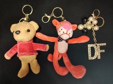 3 Gold Split Ring Keychain Plush Lovely Bear  Leopard  DF Letter Pendant Toy