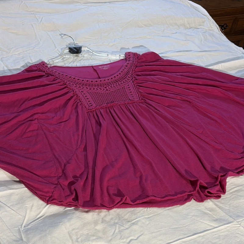 New Directions Women's XL Pink Crochet Accent Knit Tunic Blouse
