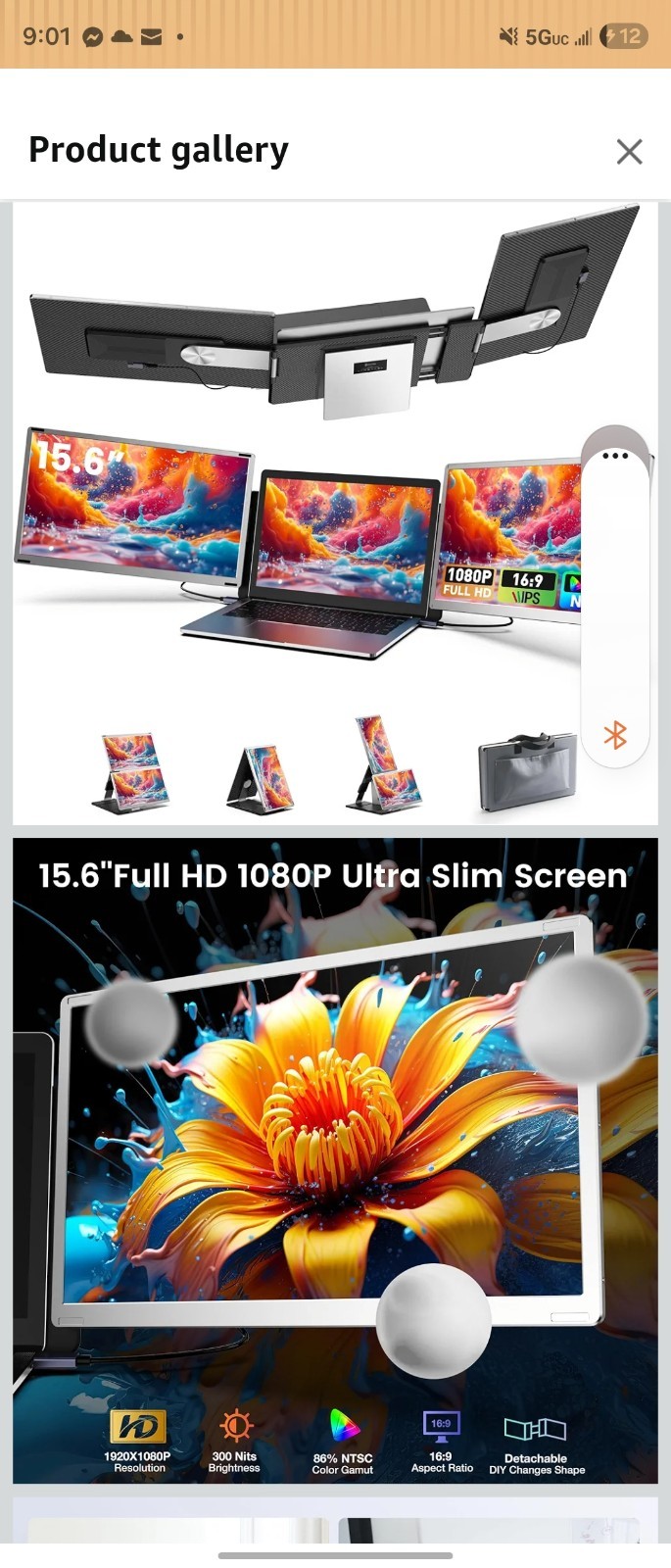 S6 Triple Screen Laptop Screen Extender 15.6" Dual Screen Mo