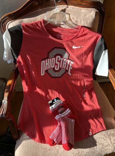 Nike Women's Ohio State Buckeyes Logo Crew T-Shirt -XL + Ohio State Socks NWT