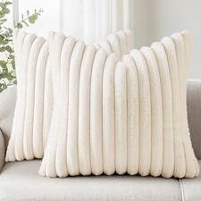 Faux Fur Couch Throw Pillow Covers 18x18 Set of 2, Decorative Soft Striped Pl...