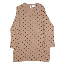 GANNI Womens Beige & Black Polka Dot Day Dress Viscose Long Sleeve Midi M