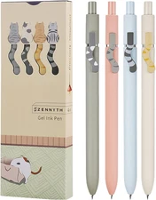 Cat Pens, 4 Pcs 0.5mm Cute Kawaii Black Ink Pens Fine Point Smooth Writing Pen, 