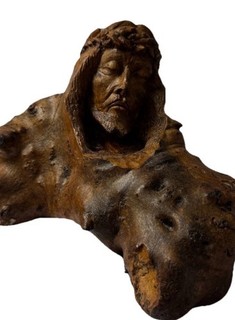 Vintage Jesus Religious Hand Carved Wood Signed Sculpture Ste Vin