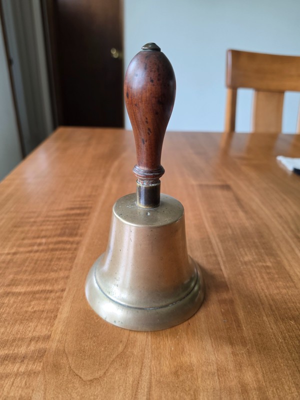 Teachers Brass Bell Handheld One-Room School Wood Handle USA Antique