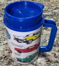 Vintage Whirley Classic Muscle Cars 22 Oz Thermos Hot/Cold 1980’s Travel Mug USA