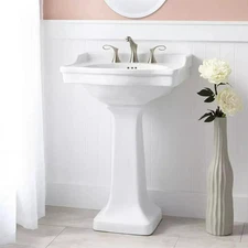 Signature Hardware Cierra Porcelain Sink  Pedestal - 8" Centers - White - New