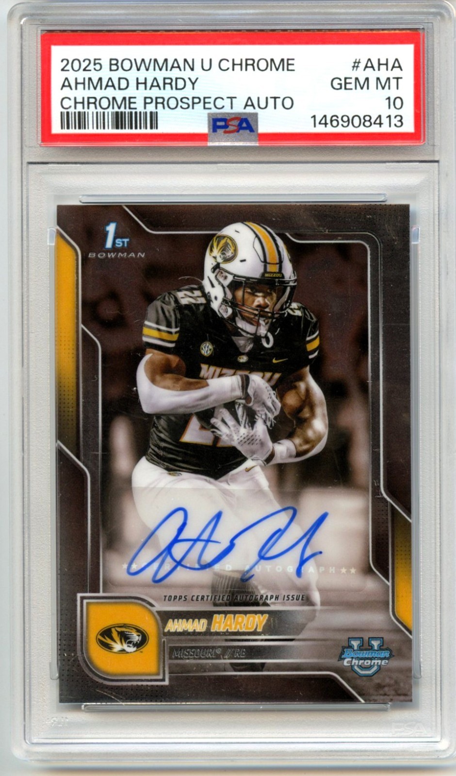 AHMAD HARDY RC 2025 BOWMAN UNIVERSITY CHROME ROOKIE AUTO PSA 10 GEM MINT