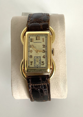 Vintage Hamilton 1930's Solid Gold Loop Lug Design Art Deco Tank Watch, Working