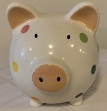 Hand Painted Polka Dot Piggy Bank: Ceramic.    Pre-owned.