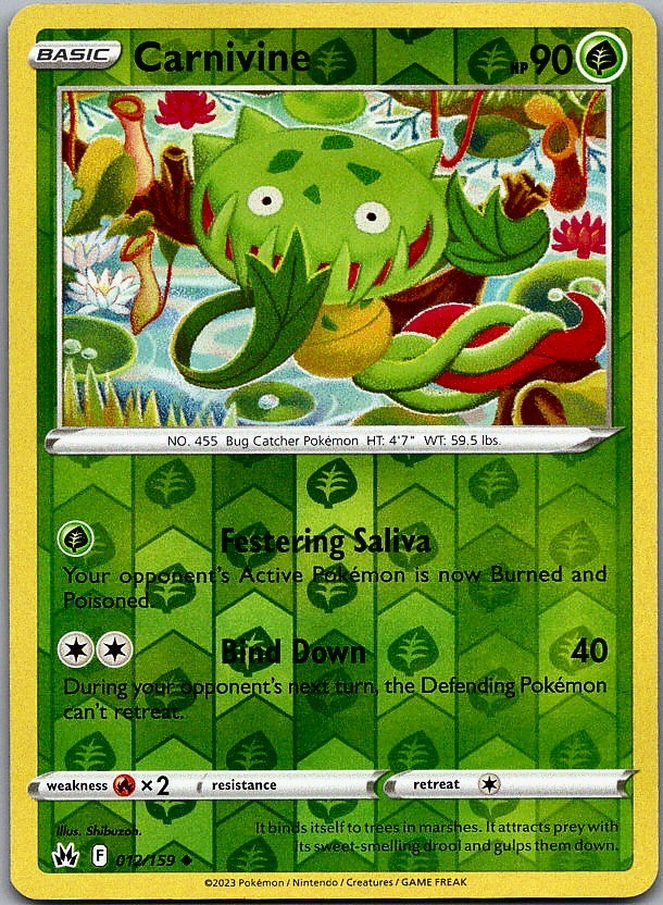 Carnivine - Crown Zenith (NM) Reverse Holo 12/159 Grass Basic