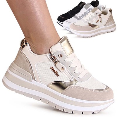 Damen Plateau Sneaker Keil Turnschuhe Keilabsatz Halbschuhe Mesh & Bequem