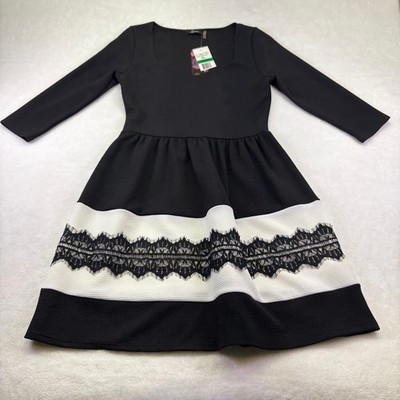 Soprano 3/4 Sleeve Lace Trim Fit and Flare Mini Party Dress Black Size L | eBay Soprano 3/4 Sleeve Lace Trim Fit and Flare Mini Party Dress Black Size L | eBay