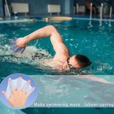 1Pair Paddle Gloves Silicone Hand Fins Swim Webbed Finger Palm Swimming Flippers