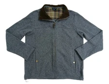 Lands End Fleece Full Zip Gray Jacket Coat Men’s Medium 38-40 Corduroy Collar