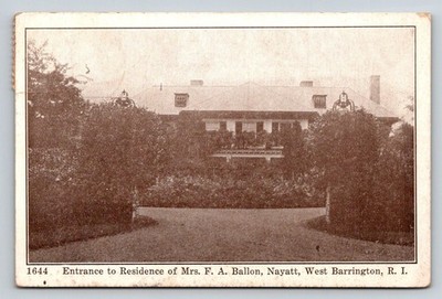 Nayatt West Barrington RI Mrs F A Ballon Residence Entrance Postcard 1910s