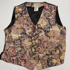 Vintage 90s Tapestry Vest Cottagecore Grandmacore Floral Melrose Ave Large