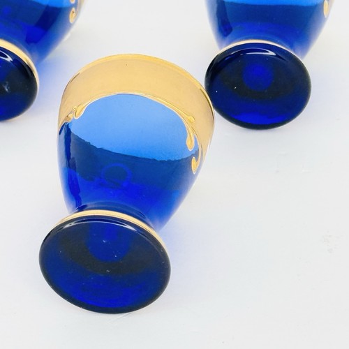 Cobalt Blue Glass Bohemian Shot Glasses Hand Painted Floral Lot of 5 - Picture 15 of 16