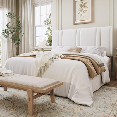 Elegant Velvet Platform Bed Frame with Adjustable Headboard - Easy Assembly, Whi