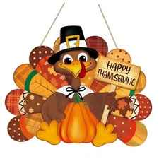 Thanksgiving Decoration Wooden Turkey Pumpkin Door Wreath Large Flower Plate